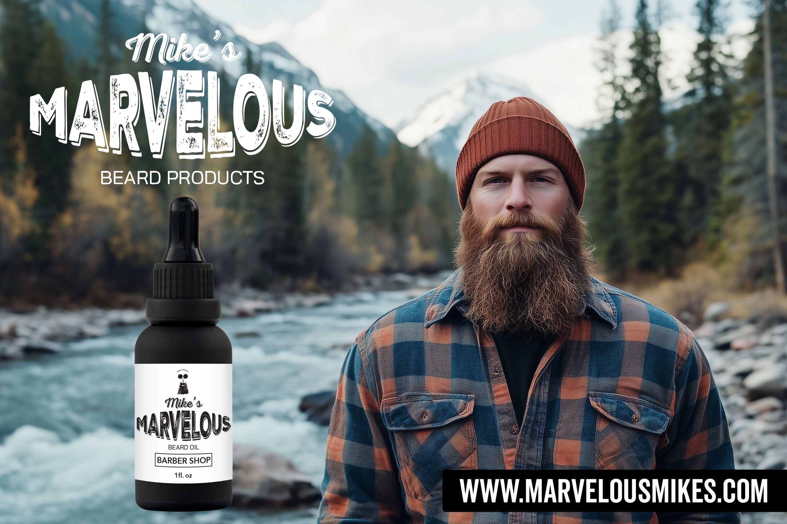 Montana’s Best Beard Oil on an image of Montana landscape and a rugged beard man.  